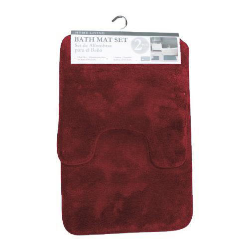 BATH SET 2PCS RED WINE SOLID MICRO FIBER HIGH PILE