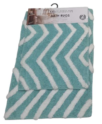 BATH RUGS 2PC SET AQUA GREEN/WHITE