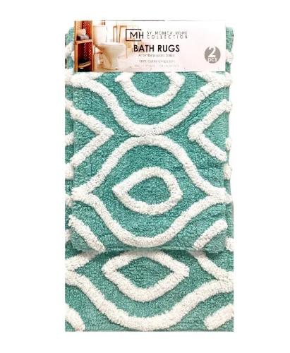 BATH RUGS 2PC SET AQUA GREEN/WHITE