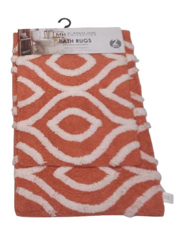 BATH RUGS 2PC SET ORANGE/WHITE