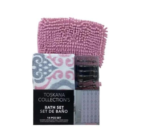 BATHROOM SET 14PCS PINK