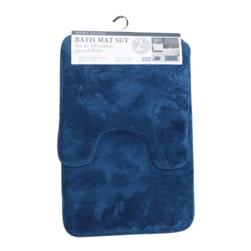 BATH SET 2PCS NAVY BLUE SOLID MICRO FIBER HIGH PILE