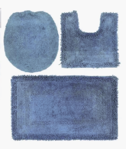 3 Pieces Blue Bathroom Rug