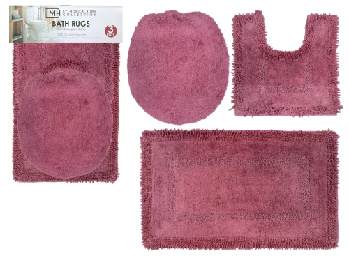 3 Pieces Burgundy Bathroom Rug