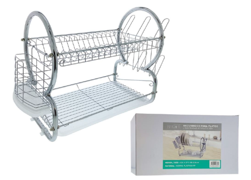 2-Tier Chrome Dish Rack With Plastic Tray
