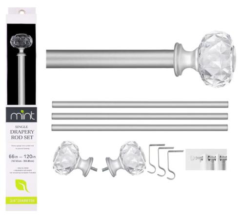 CURTAIN ROD 66-120" SAT NICKEL w/ARCY FINIAL