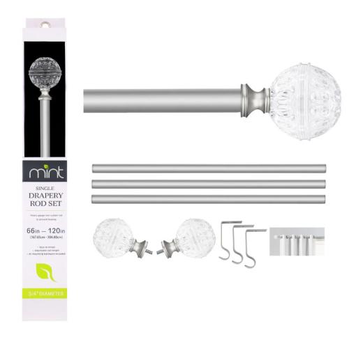 CURTAIN ROD 66-120" SAT. NICKEL w/ACRY FINIAL