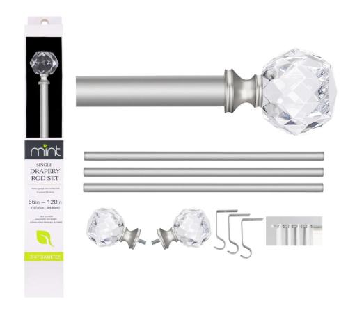 CURTAIN ROD 66-120" SAT. NICKEL w/ACRY FINIAL
