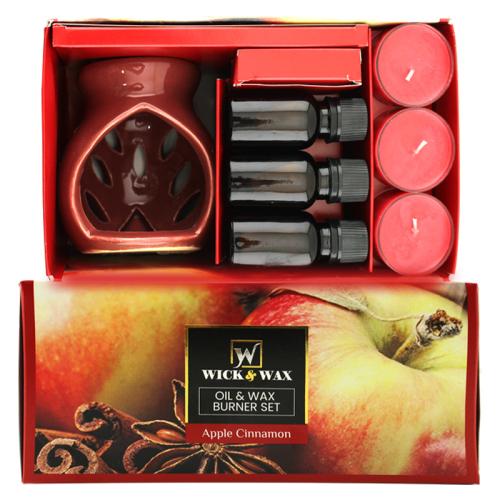 CANDLE/OIL&WAX BURNERSET APPLE CINNAMON