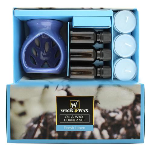 CANDLE/OIL&WAX BURNER SET FRESH LINEN