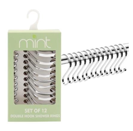 SHOWER CURTAIN HOOKS CHRM TWO-BEAD 12PC