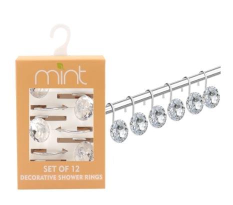 SHOWER CURTAIN HOOKS CHRM CRYSTAL CLEAR ACRYLIC 12PC
