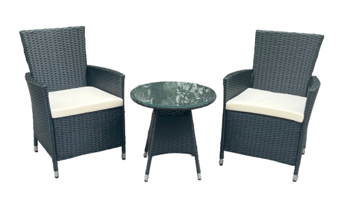 Black Garden Furniture Set With Tempered Glass