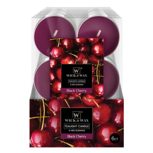 CANDLE TEALIGHT JUMBO BLACK CHERRY 6CT