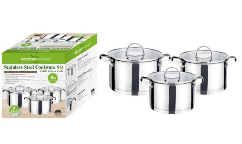 COOKWARE SET 6PC W/LID S.S 9QT  2.7QT  3.6QT