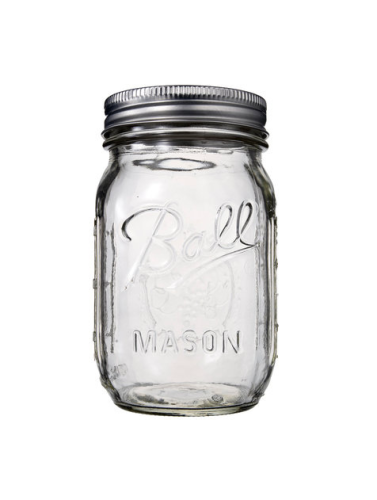 Ball 61000 Canning Jar, Regular Mouth, 16 oz, Glass, Silver Cap/Lid