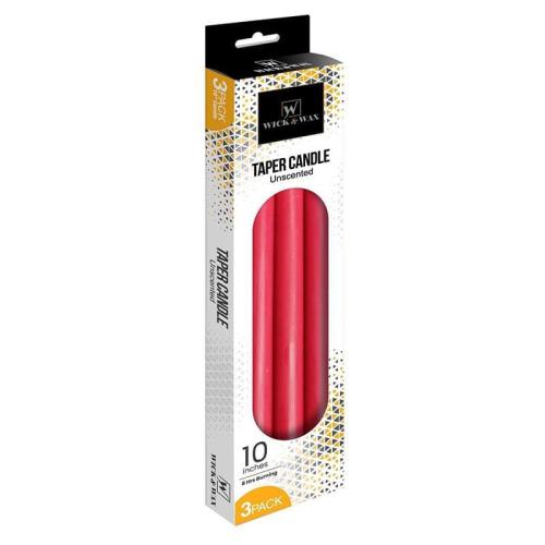 3 Pack 10 Inch Taper Candle, Red