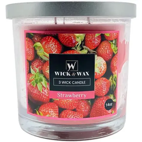 CANDLE STRAWBERRY 3-WICK JAR 14OZ