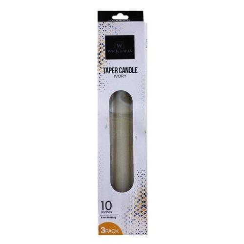 3 Pack 10 Inch Taper Candle, Ivory