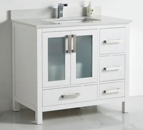 BATHROOM VANITY BERLIN MATTE WHITE 2DR GLASS 4DRW SOFT CLOSE