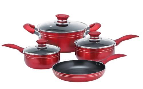 7 Piece Red Aluminum Non-Stick Cookware Set
