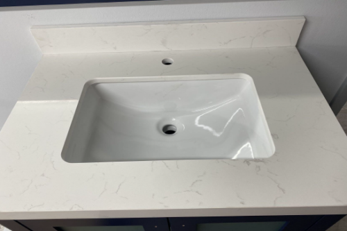 VANITY TOP 60x22 DOUBLE SINK ARTIFICAL STONE CARRARA WHITE W/ BACKSPLASH