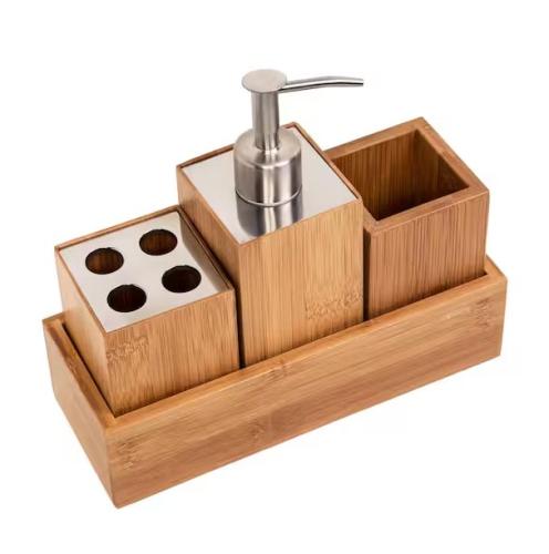 BATHROOM ACCESSORY SET 4PC BAMBOO