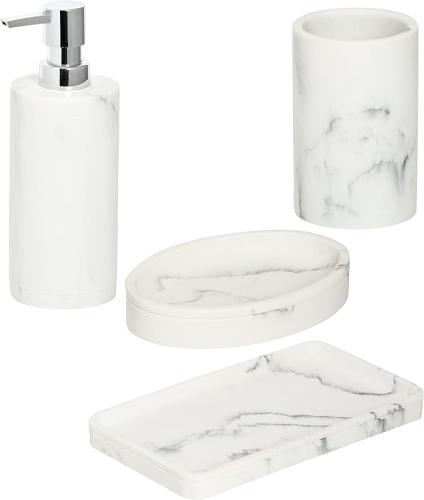 BATHROOM ACCESSORY SET 4PC MARBLE