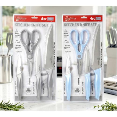 4 Pack Knife Set (3 Knives, 1 Scissors)