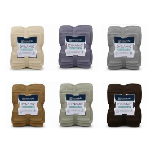 Premium Bath Towel Set, 8 Pack, Assorted