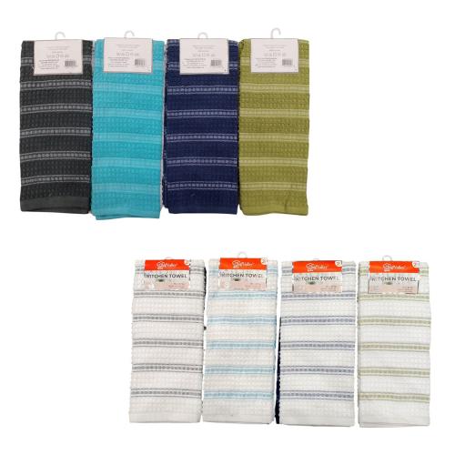 2 Pack 16'' x 27'' Waffle Strip Kitchen Towels (Assorted)