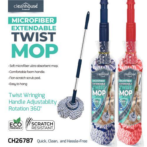 Extendable Microfiber Twist Mop, Assorted Colors