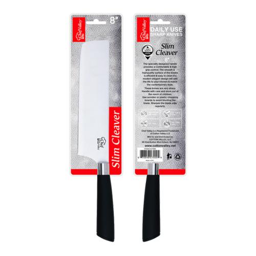 KNIFE 8" CHOPPER BLK GRIP SILV RING