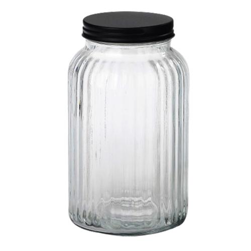 GLASS JAR W/BLACK METAL LID 1200ML