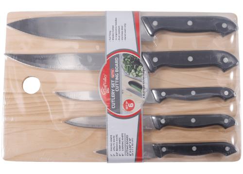 CUTTING BOARD WOODEN 6PCS W/ KNIVES SET