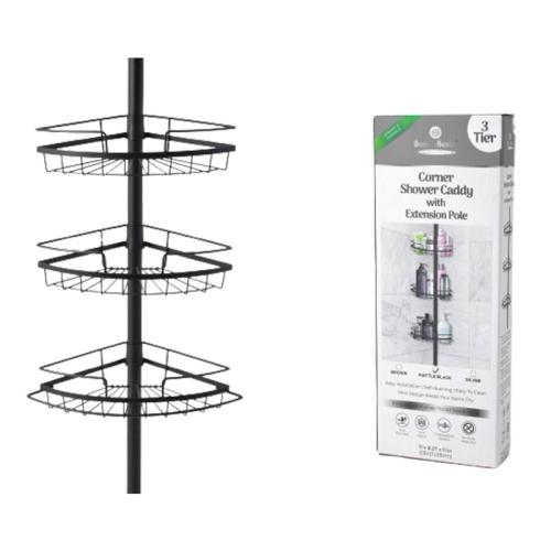 SHOWER CADDY CORNER W/ EXTENSION POLE 3 TIER ASSORTED