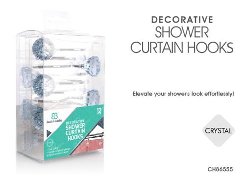 SHOWER CURTAIN HOOKS 12PC DECORATIVE ASST DESIGN