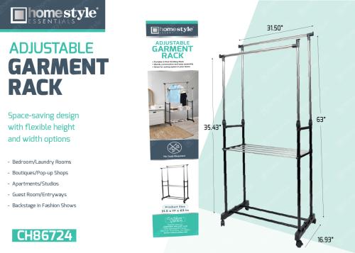 RACK GARMENT TWO TIER EXTENDABLE W/WHEELS