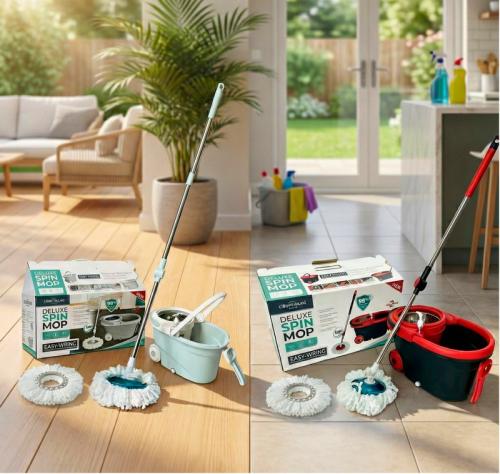 Heavy Duty 360 Rotating Spin Mop With Power Clean Easy Wring System