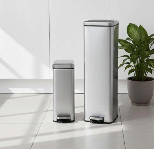 30L + 8L Slim Stainless Steel Step Trash Can With Soft Close