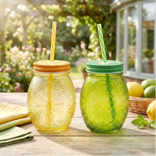 470 ML Glass Mason Jar With Straw, Assorted