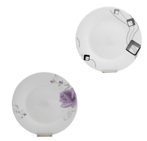 9'' Opal Glass Round Flat Plate, Printed Design