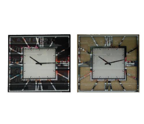 CLOCK 19" SQUARE MIRRORED GLITTERED GLOD & BLACK