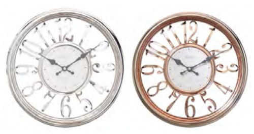 12'' Round Silver Electroplated Clock (Assorted)