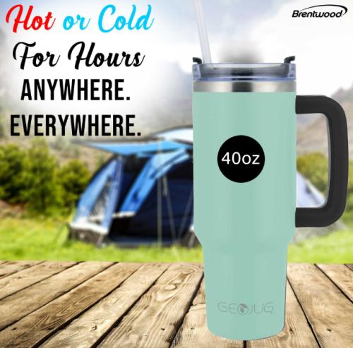 TRAVEL MUG BLUE 40OZ TUMBLER W/HANDLE  LID & STRAW
