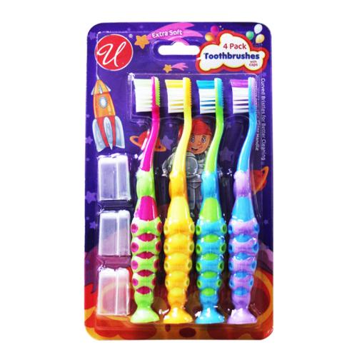 TOOTHBRUSH KIDS+3CAPS ASST 4PC