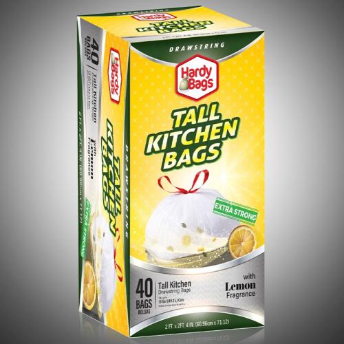 Tall Kitchen Drawstring Trash Bags, Lemon Scent - 13 Gallon (40 Count)