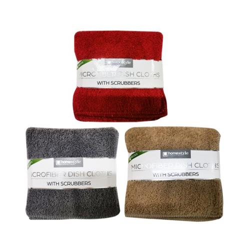 DISH CLOTH 4PK M/F W/ SCRUBBER 12x12