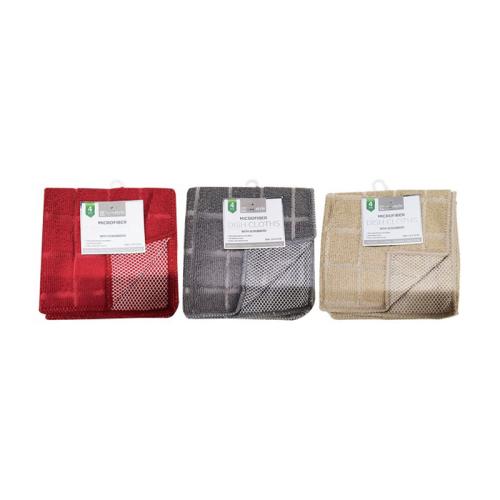 MICROFIBER DISHCLOTH W/SCRUBBER 4PK