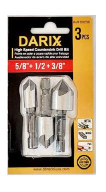 DRILL BIT HIGH SPEED COUNTERSINK 3PCS 5/8"  1/2"  3/8"